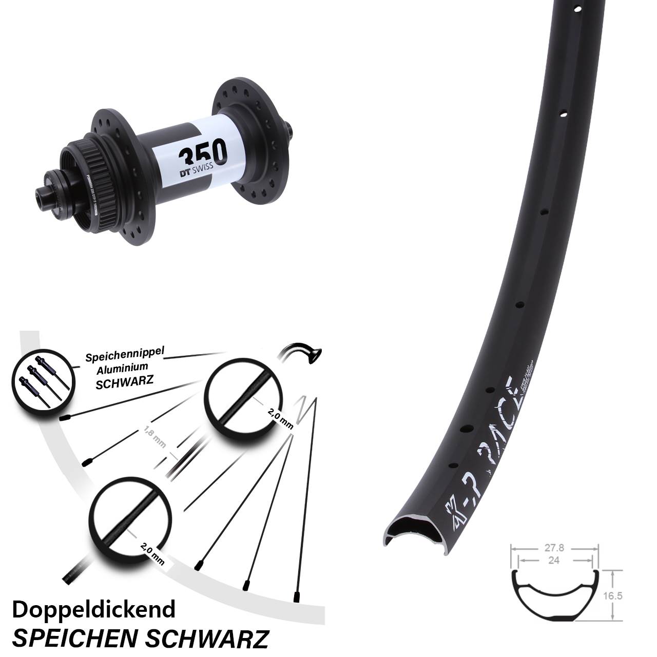 Disc Laufrad 29 Zoll KX-R Race DT Swiss 350 für Schnellspanner