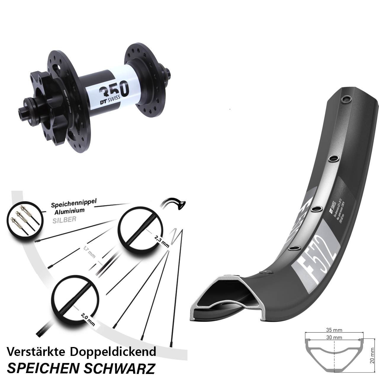 6-Loch Vorderrad für Schnellspanner 29 Zoll DT Swiss F 572-350