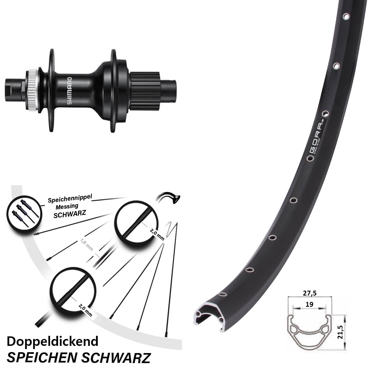 Disc Laufrad 12x142 26 Zoll Gora 19 Shimano FH-MT510 Shimano Micro Spline