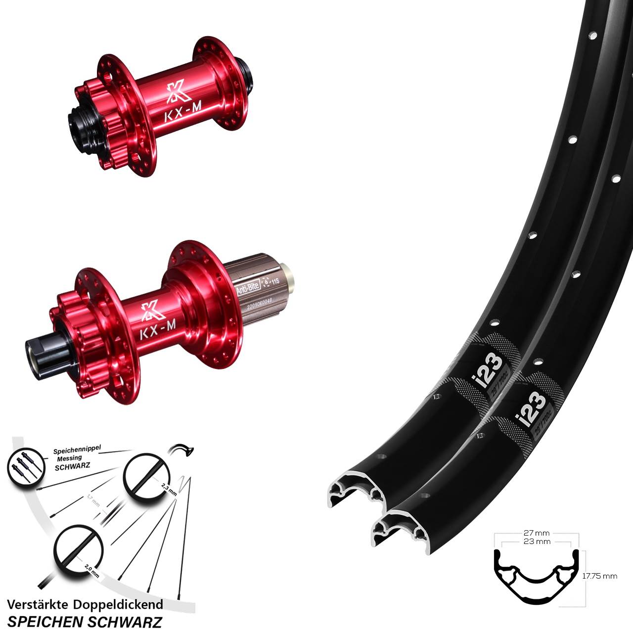 28-29 Zoll WTB i23 ST KX-M rot 6-Loch Laufradsatz 12x100/142 8-12 fach