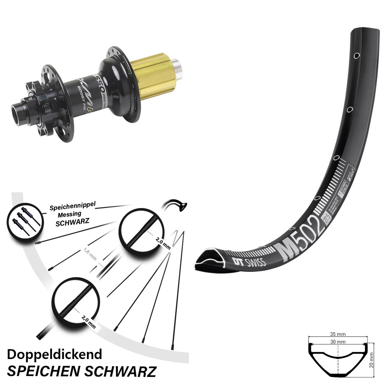 6-Loch Hinterrad 27,5 Zoll DT Swiss M 502 Miche XMH 550 8-11 fach 12x148 Boost