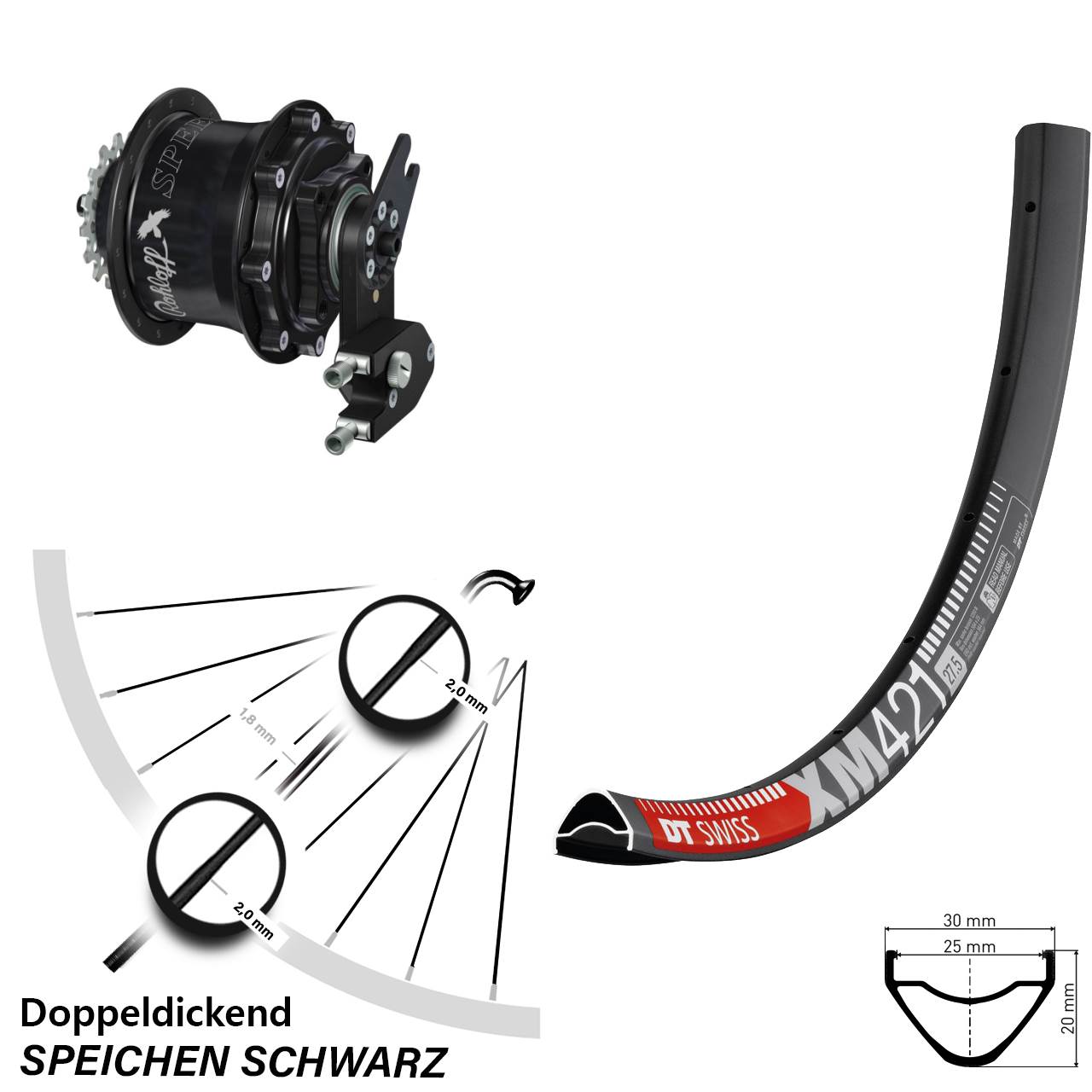 27,5 Zoll DT Swiss XM 421 Rohloff CC DB OEM2 Tandem schwarz