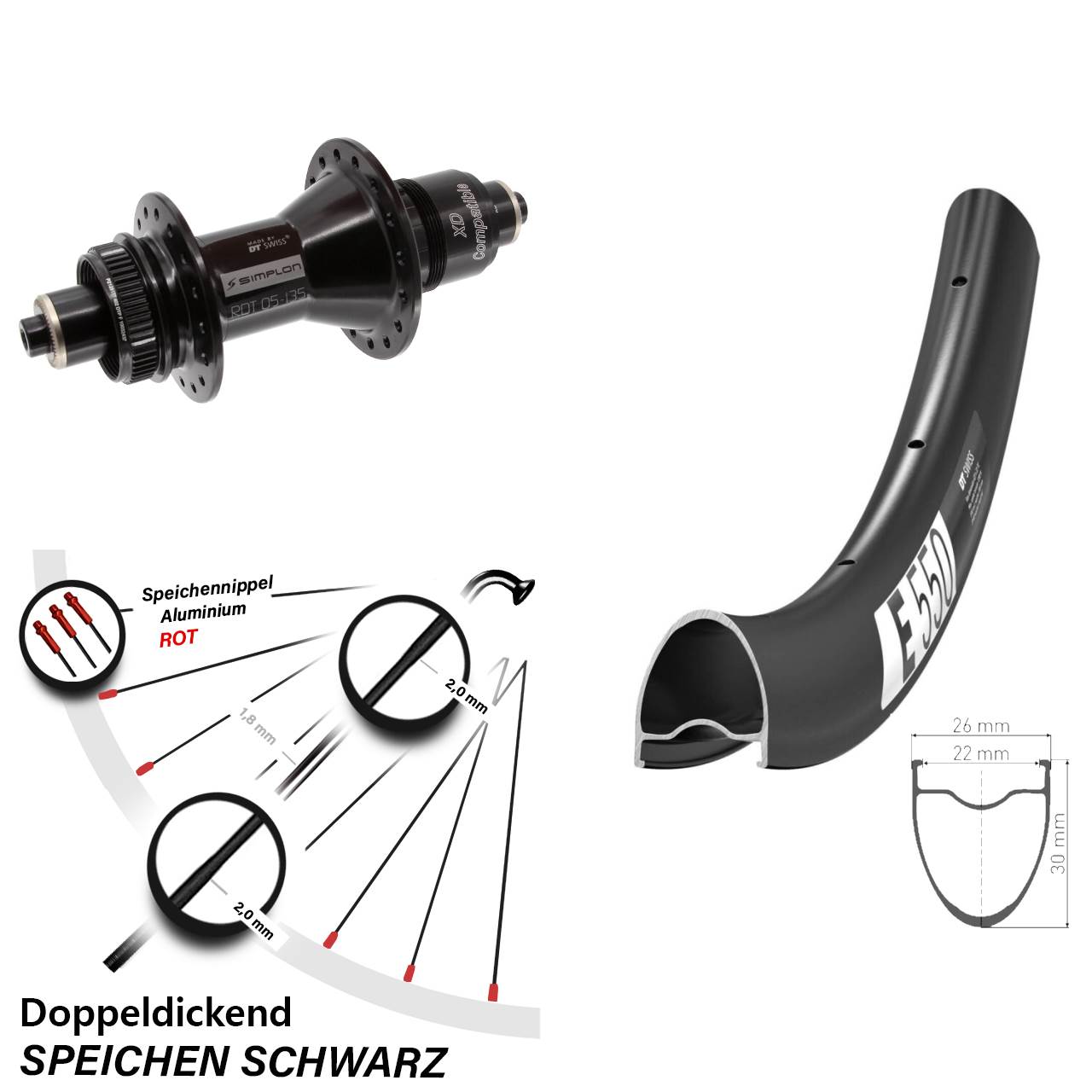 DT Swiss E550-370 28 Zoll Centerlock Hinterrad für Schnellspanner XD