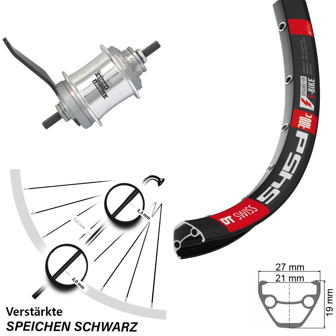 Hinterrad 28 Zoll DT Swiss 545D Disc Sturmey Archer Duomatic 2 Gang Rücktritt