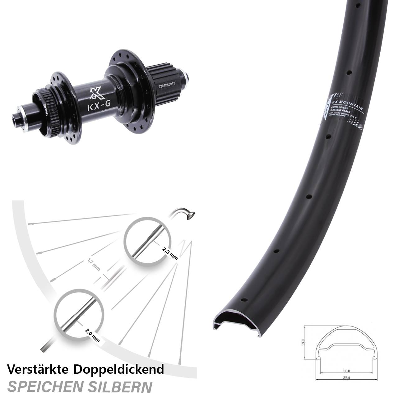 Centerlock Hinterrad 29 Zoll KX-GS Mountain TR Heavy Duty Micro Spline für Schnellspanner