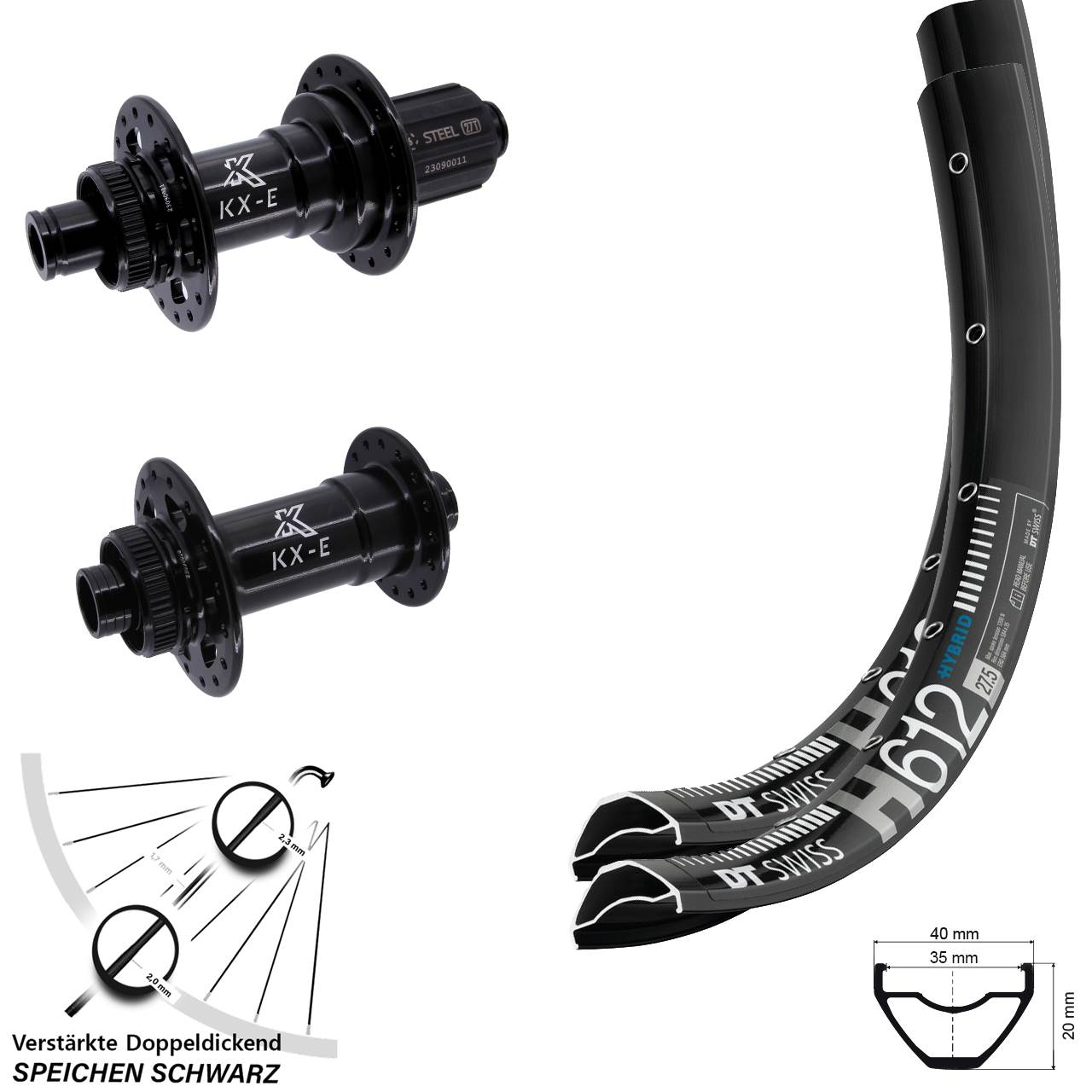 DT Swiss H 612 KX-E Heavy Duty 27,5 Zoll Laufradsatz 15x110 12x148 8-12 fach