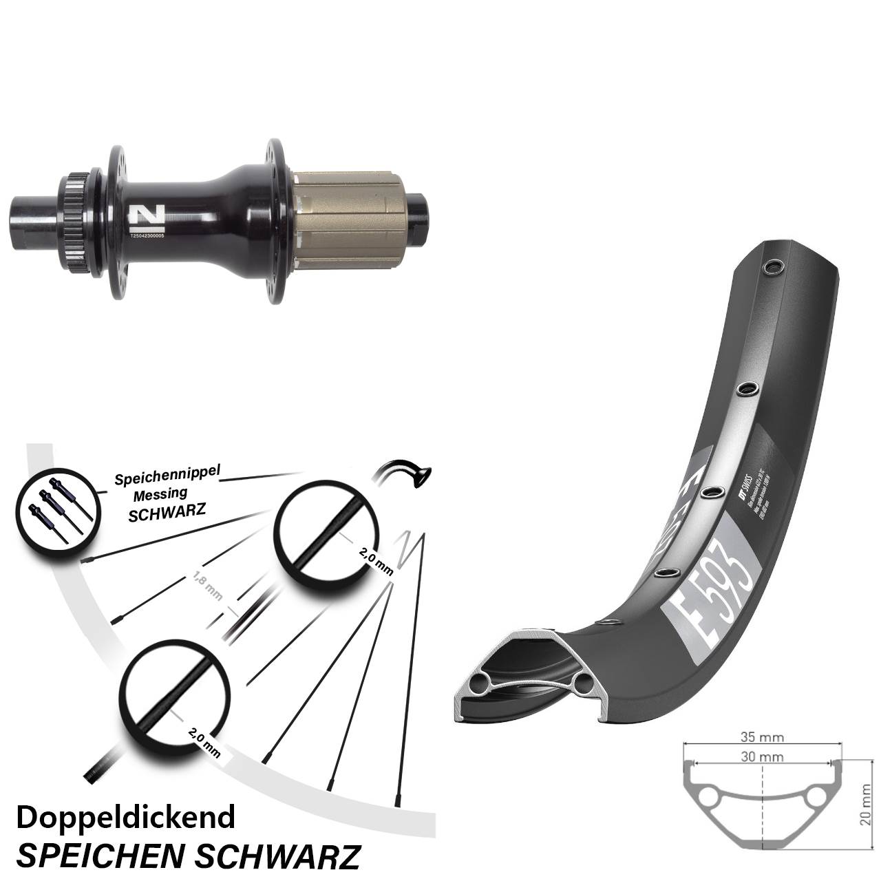 29 Zoll DT Swiss E593 Novatec D792 Centerlock Hinterrad 12x142 8-12 fach
