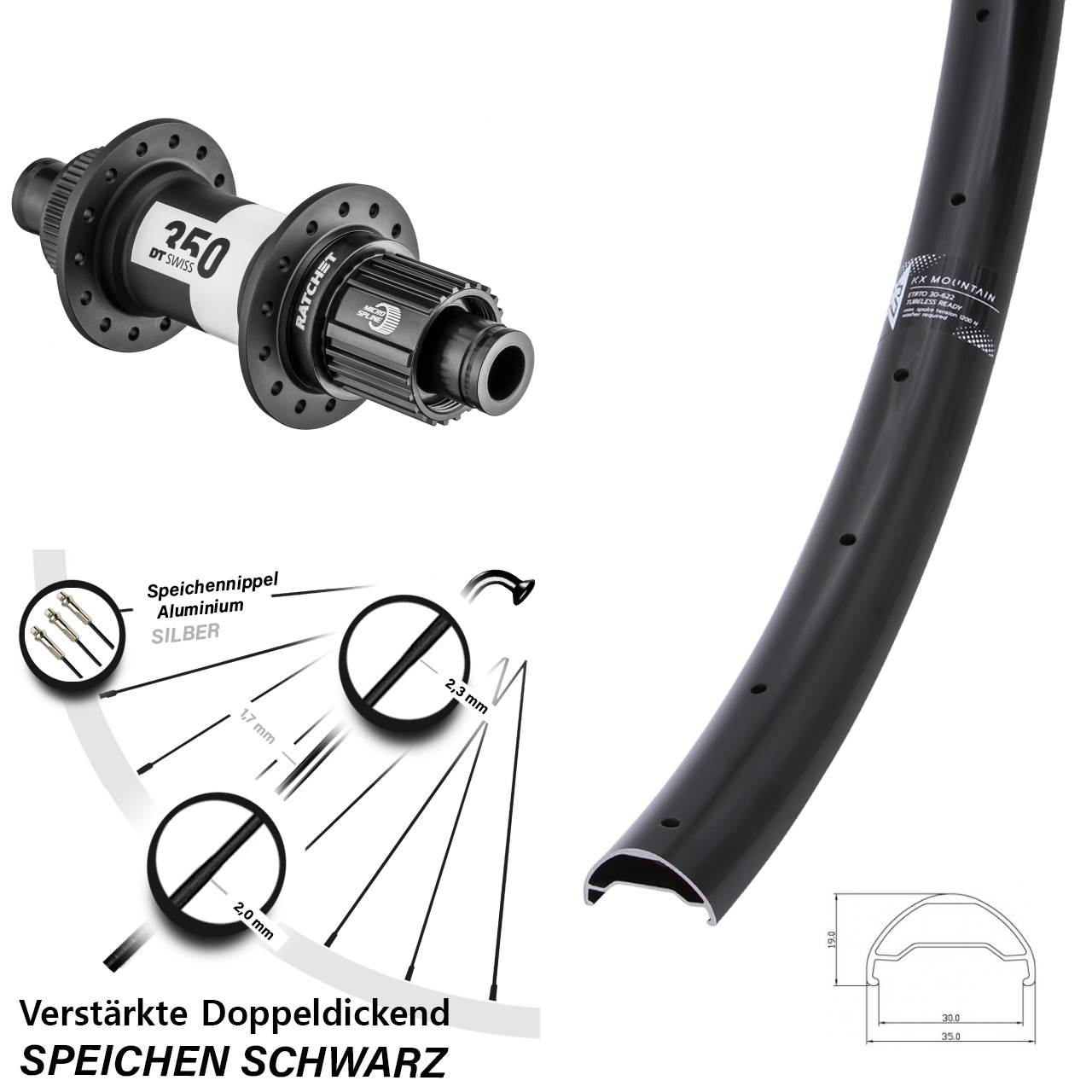 KX Mountain DT Swiss 350 Ratchet 36 29 Zoll Hinterrad 12x148 Shimano Micro Spline