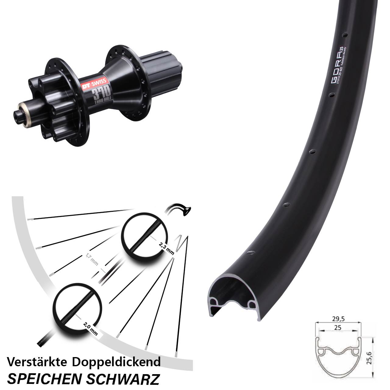 Disc Laufrad 28 Zoll Gora 25 DT Swiss 370 8-11 fach für Schnellspanner