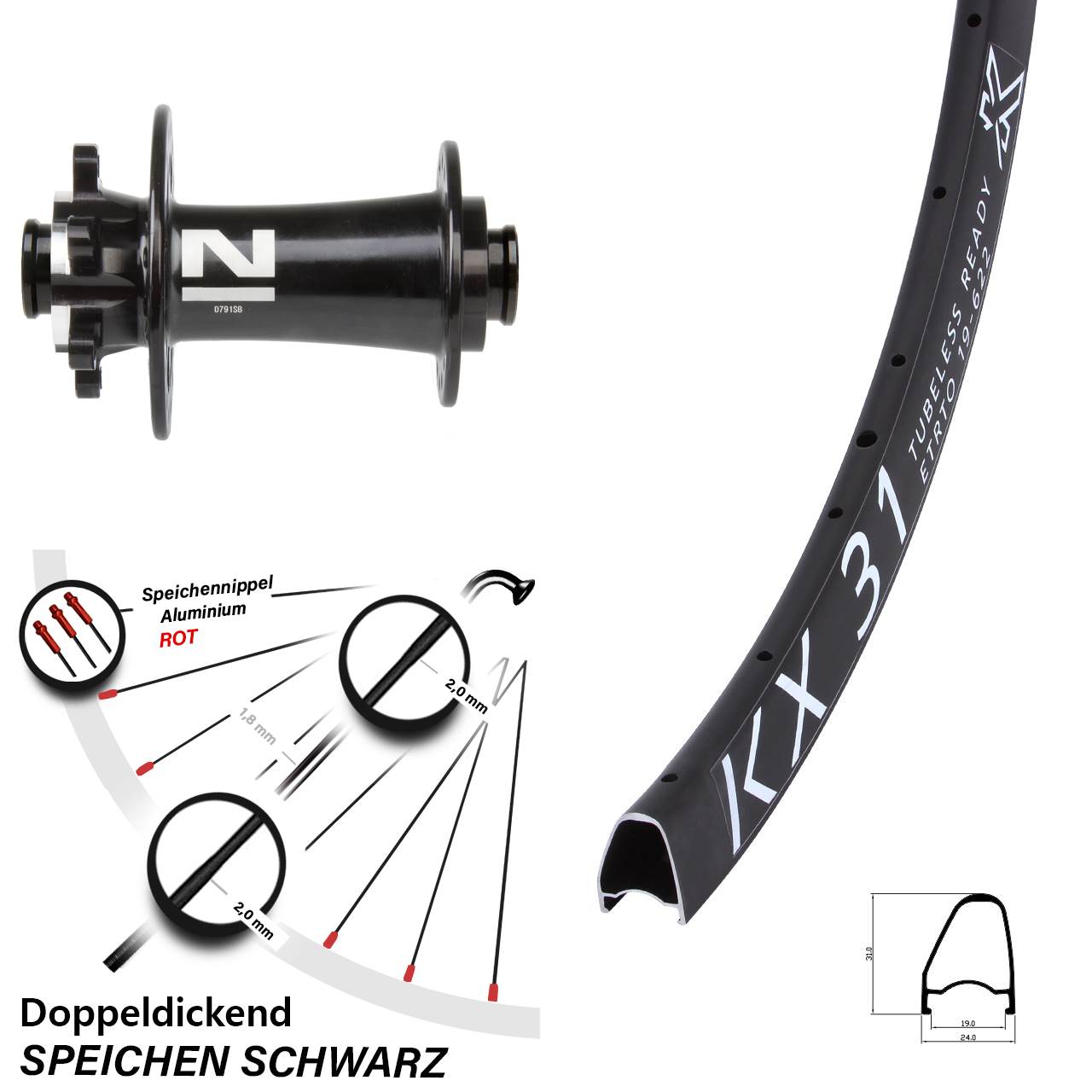 Disc Vorderrad 28 Zoll KX 31 Offset Novatec D791 12x100