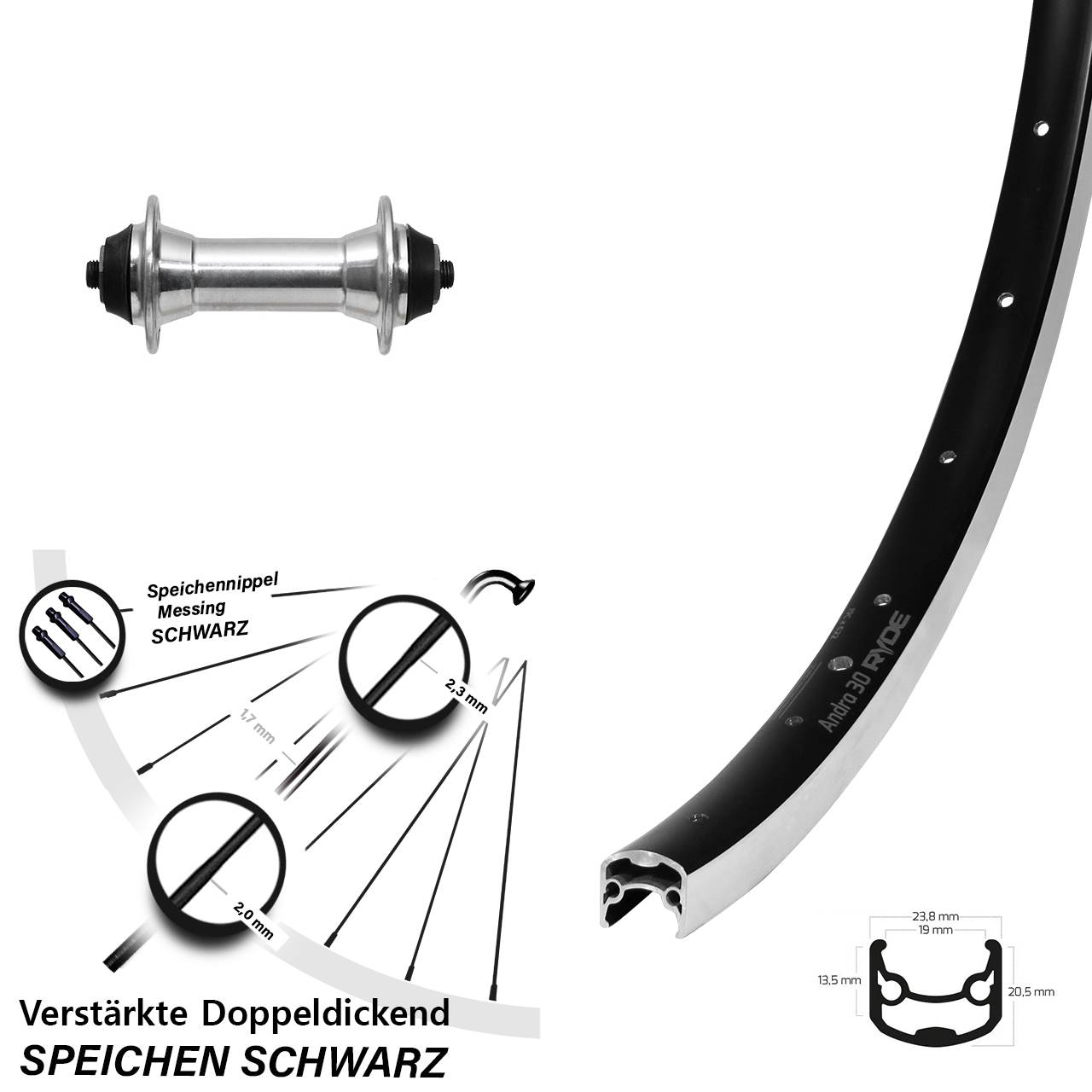 26 Zoll Ryde Andra 30 Formula FM-21 Laufrad für Schnellspanner