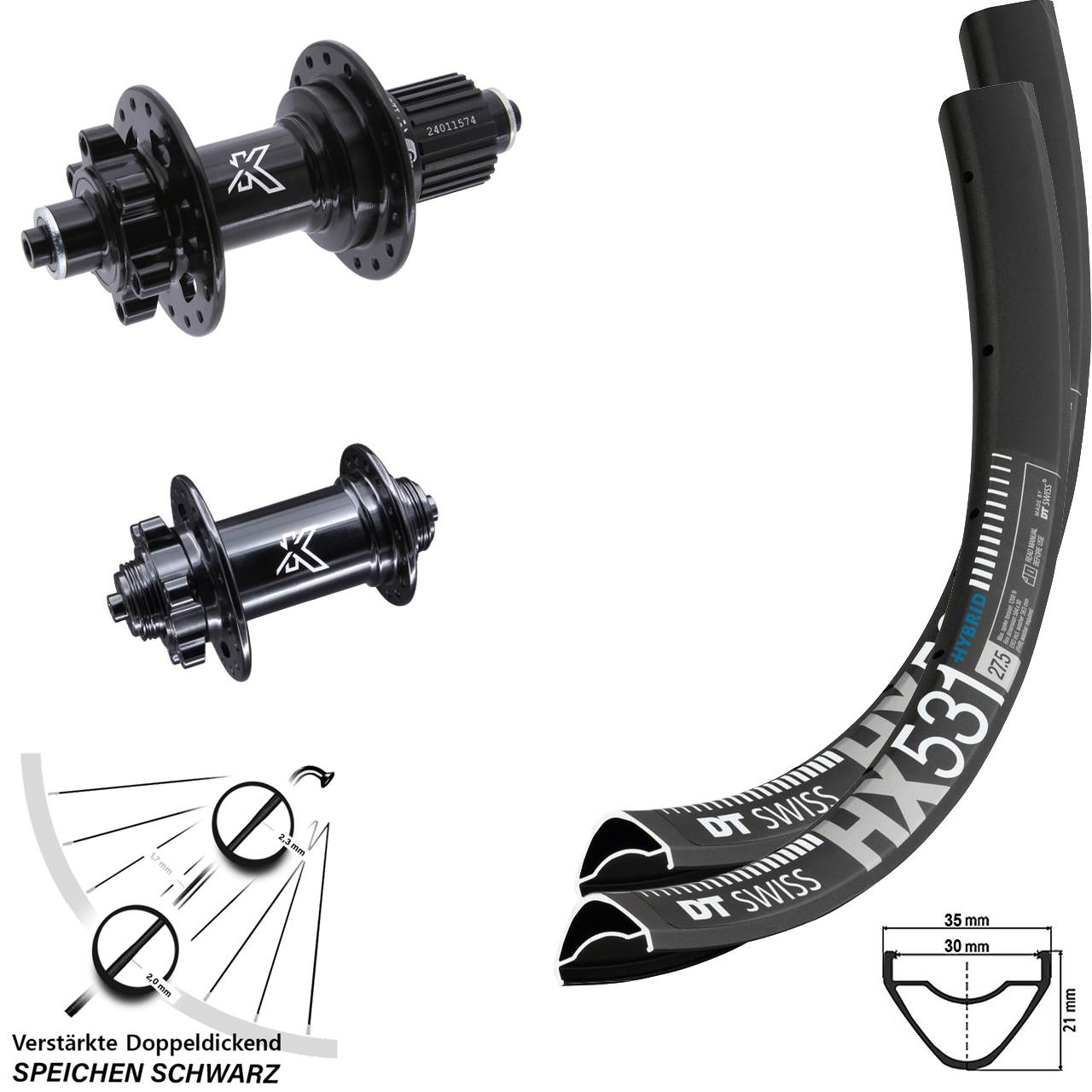 DT Swiss HX531 KX-M 29 Zoll Laufradsatz 6-Loch QR Shimano Micro Spline