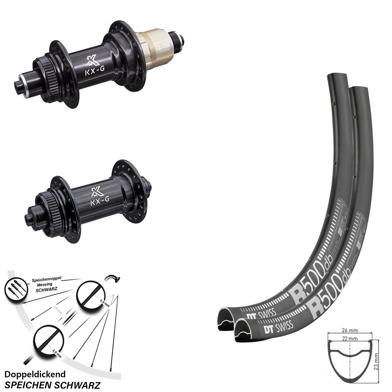 Laufradsatz Road Disc DT Swiss R 500 mit Nabe KX-G Sram XD-R