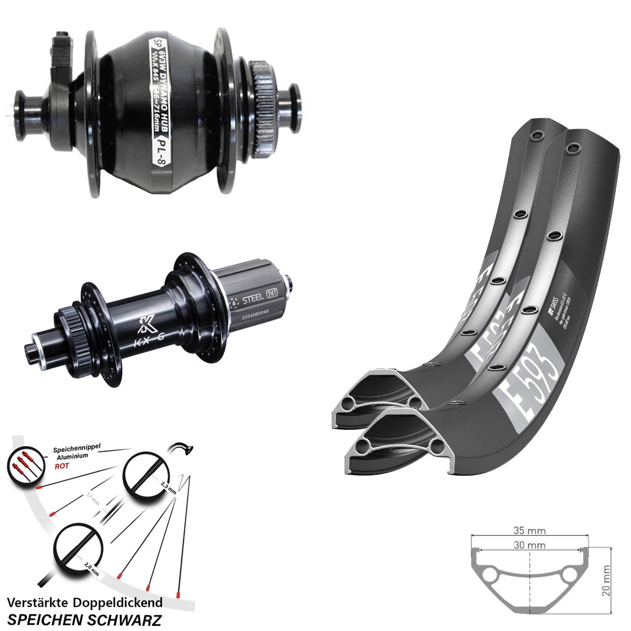 DT Swiss E 593 KX-GS verstärkt Shutter PL-8 29 Zoll Laufradsatz Centerlock QR 8-12 fach