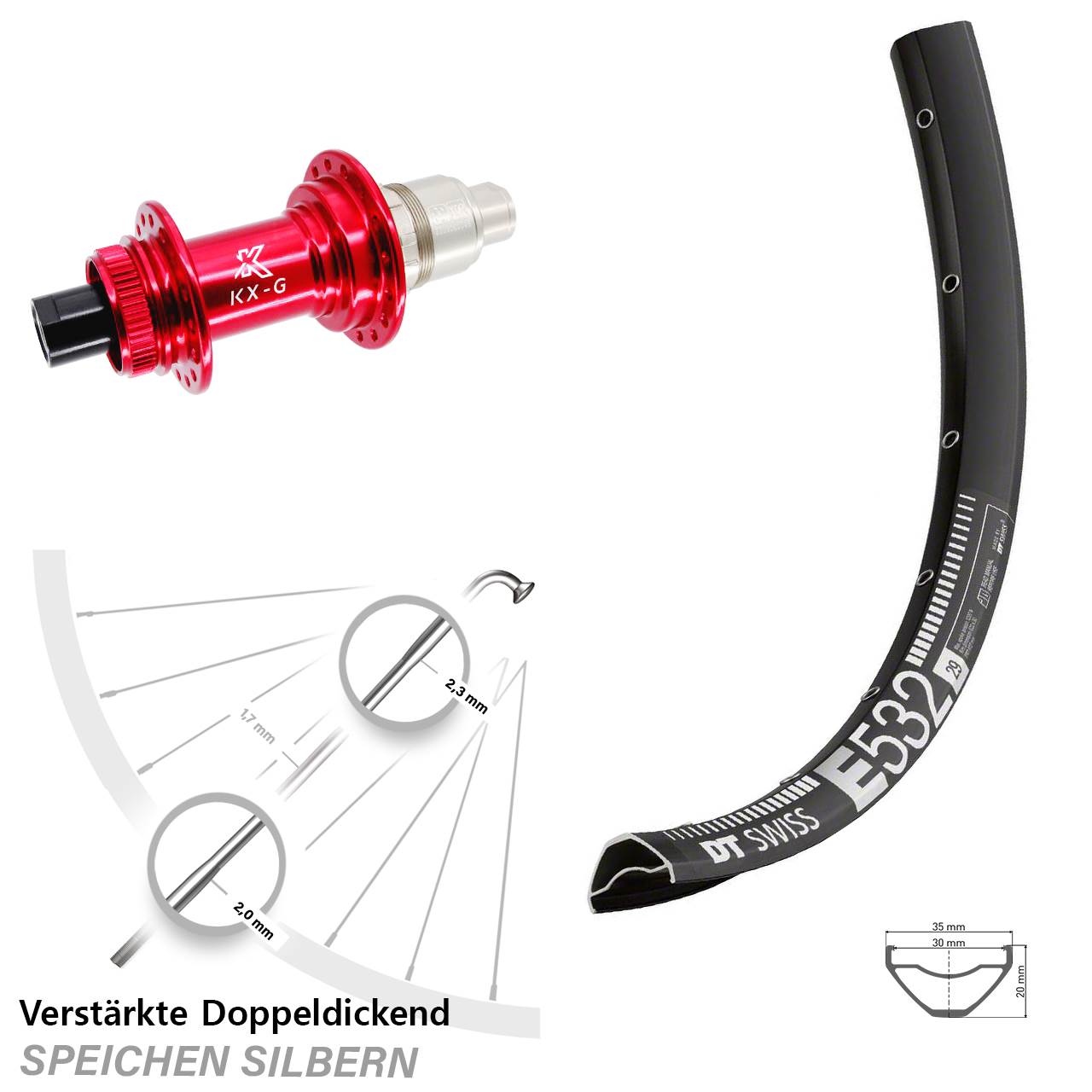 DT Swiss E 532 KX-G rot 29 Zoll Hinterrad Centerlock 12x142 SRAM XDR