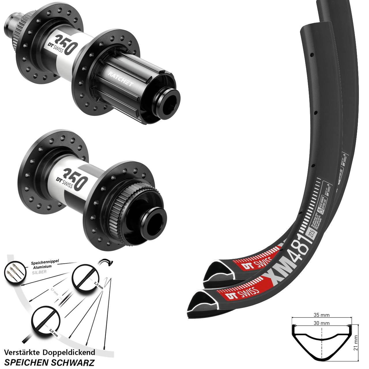 29 Zoll DT Swiss XM 481 350 Centerlock Laufradsatz 12x100/142 11-12 fach