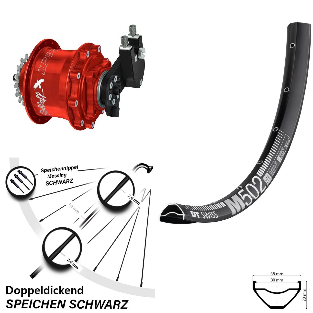 DT Swiss M 502 Rohloff CC DB OEM Tandem rot 27,5 Zoll Disc Hinterrrad