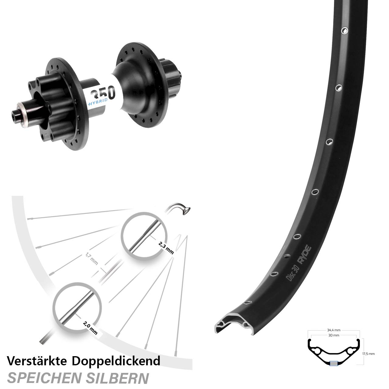 Hinterrad Ryde Disc 30 DT Swiss 350 Hybrid Singlespeed 5x135