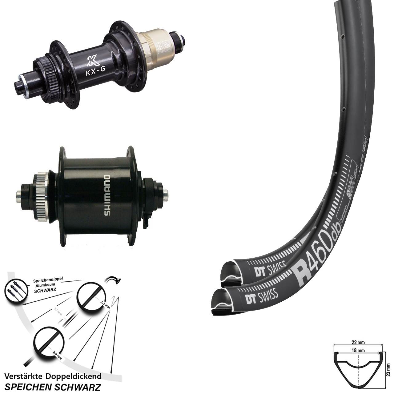Laufradsatz für Schnellspanner 28 Zoll DT Swiss R 460 KX-G Shimano DH-UR700-3D XDR