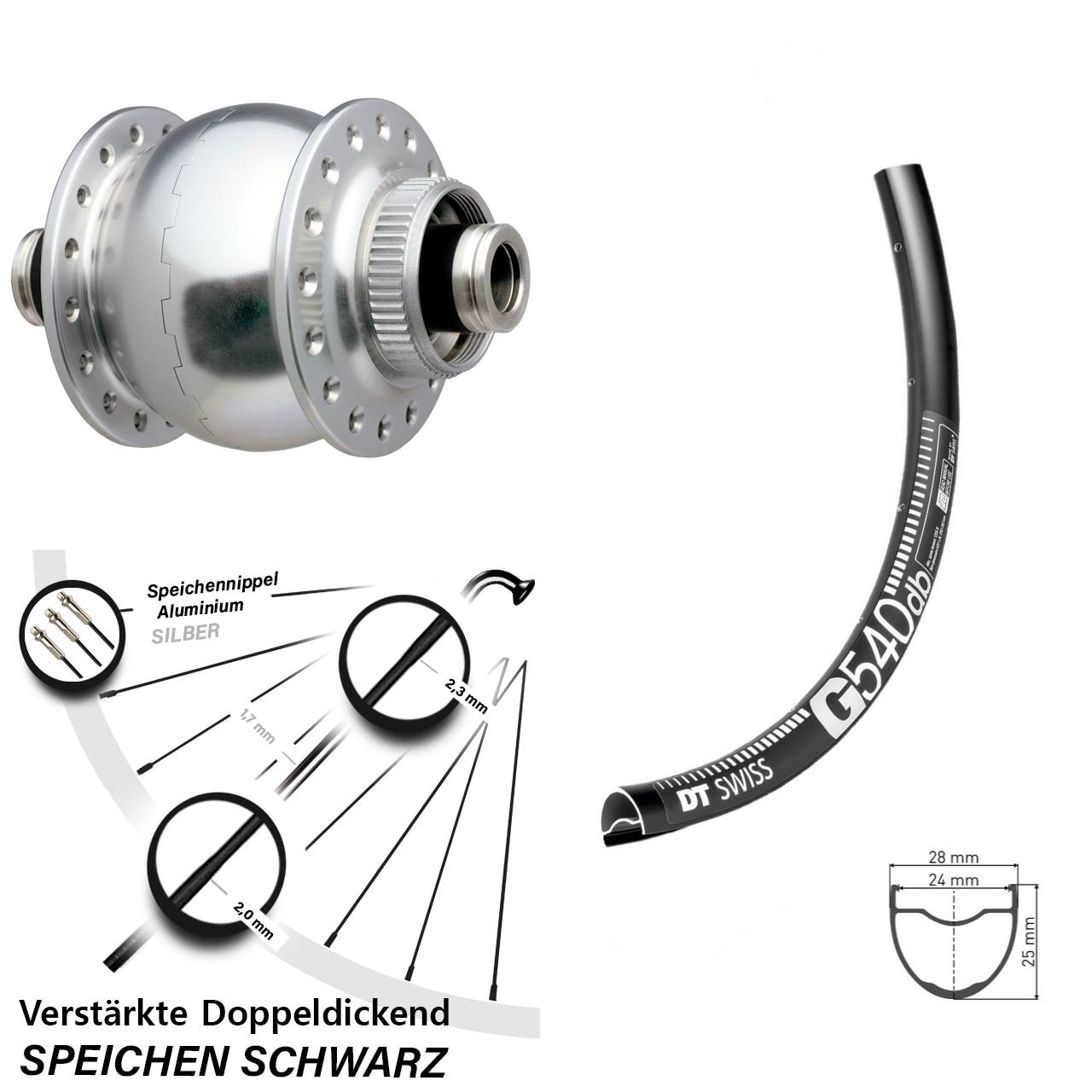28-29 Zoll verstärktes Nabendynamolaufrad DT Swiss G 540 SON 28