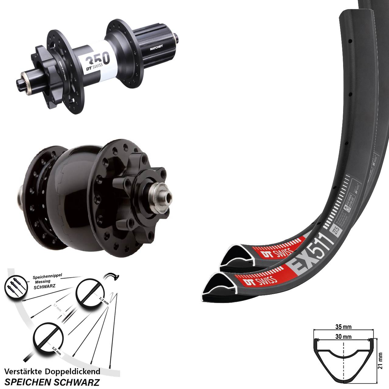 DT Swiss EX 511-350 Ratchet 36 Disc SON 28 29 Zoll Laufradsatz QR 8-11 fach HG