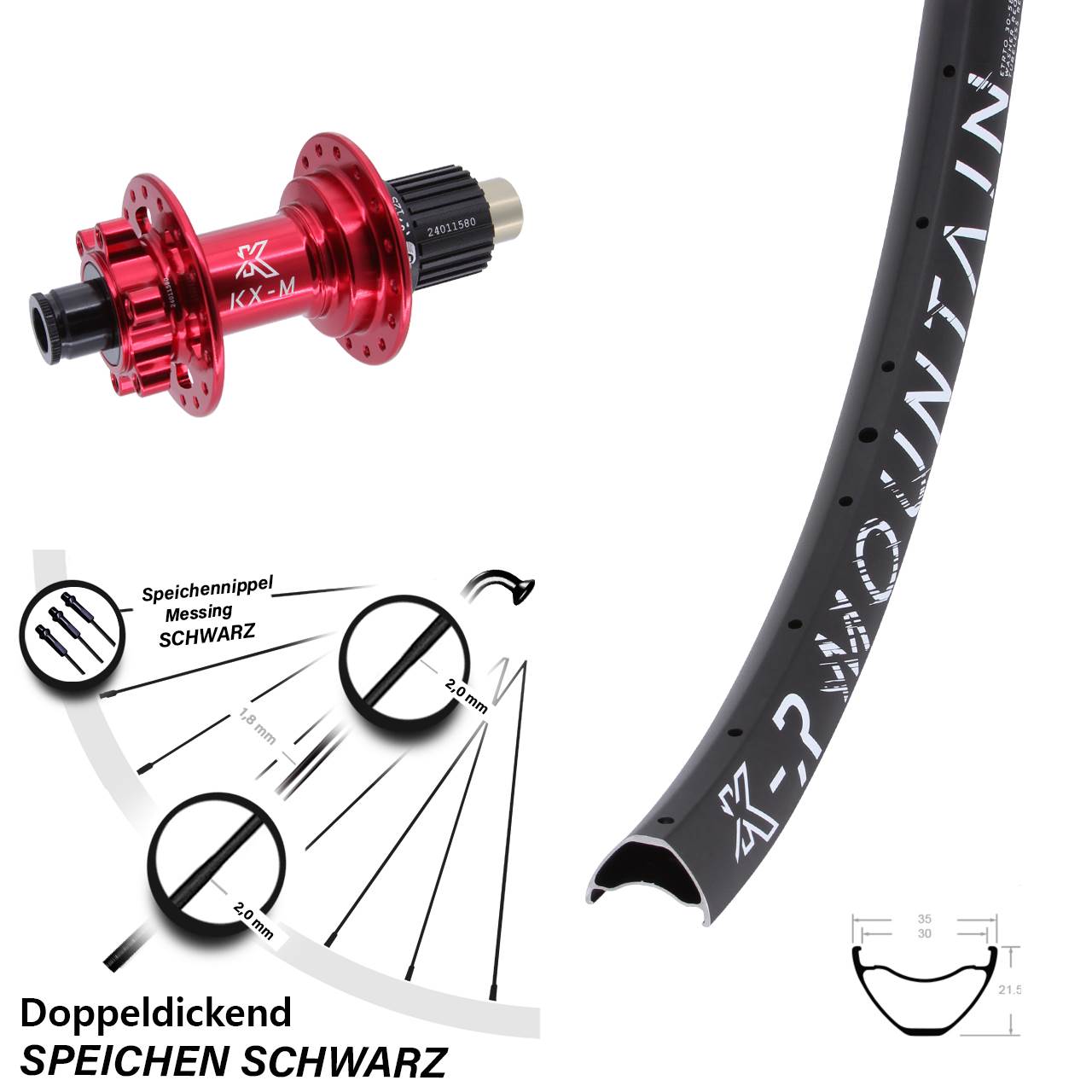 Disc Laufrad 12x142 29 Zoll KX-MR Mountain rot Shimano Micro Spline
