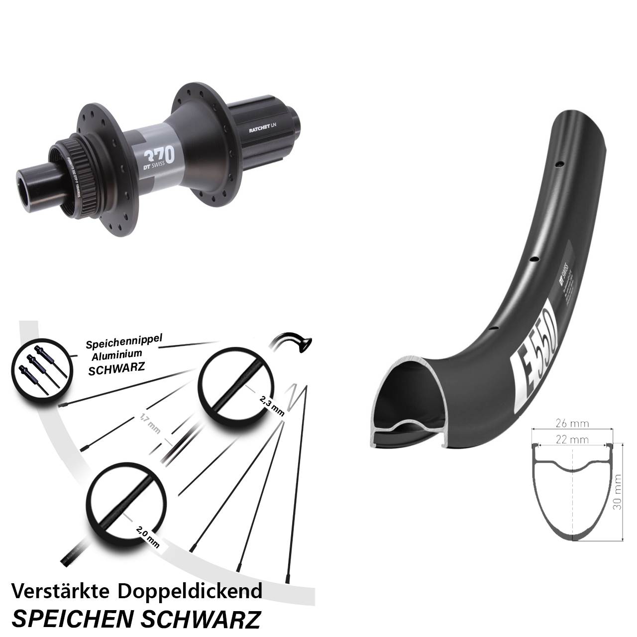 DT Swiss E 550-370 28 Zoll Centerlock Hinterrad 12x142 11-12 fach