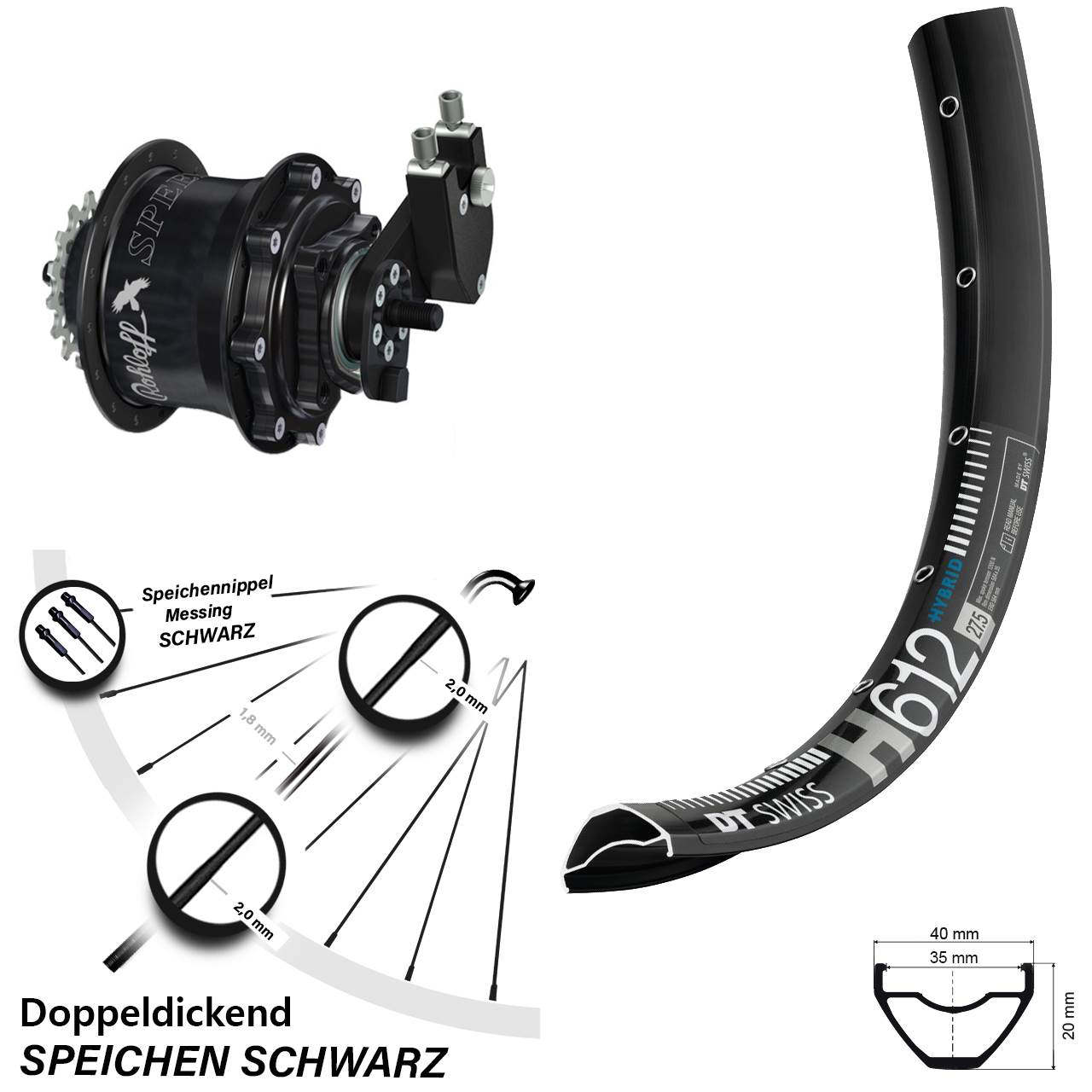 DT Swiss H 612 Rohloff Speedhub 500/14 TS DB OEM 27,5 Zoll Disc Hinterrrad