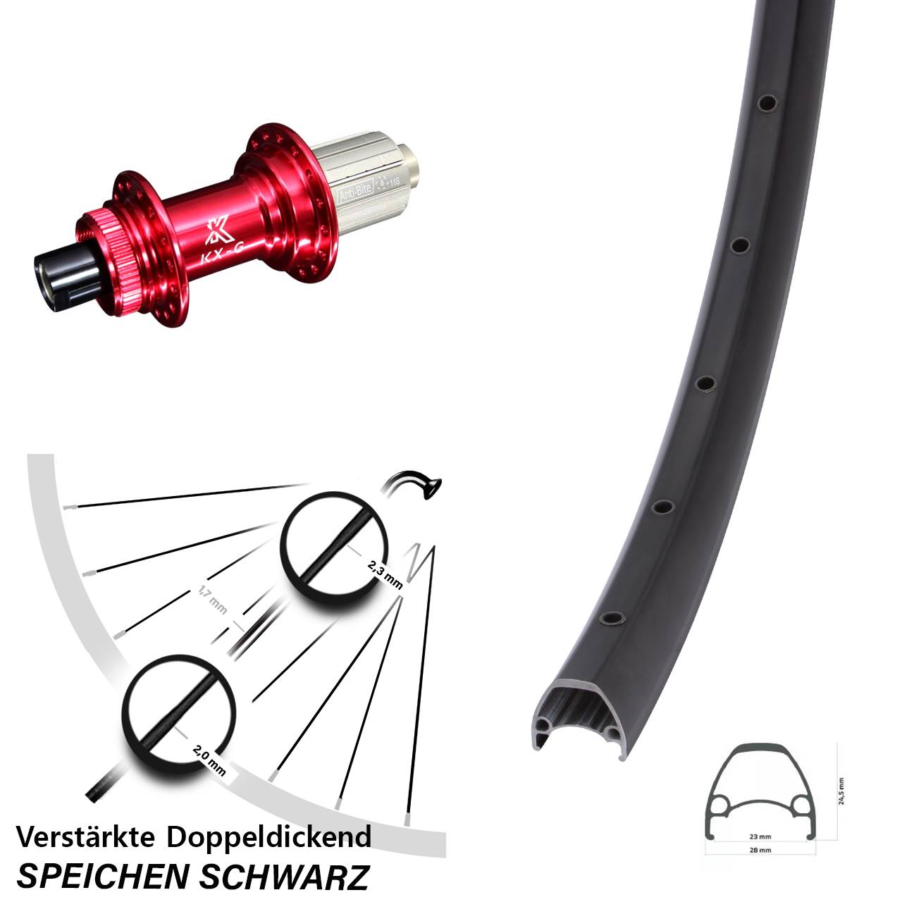 Centerlock Hinterrad 12x142 28 Zoll Ambrosio Sport KX-G rot 8-12 fach HG