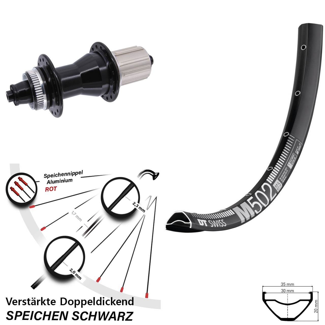 Disc Hinterrad 27,5 Zoll DT Swiss M502 Novatec CL135 8-12 fach HG QR