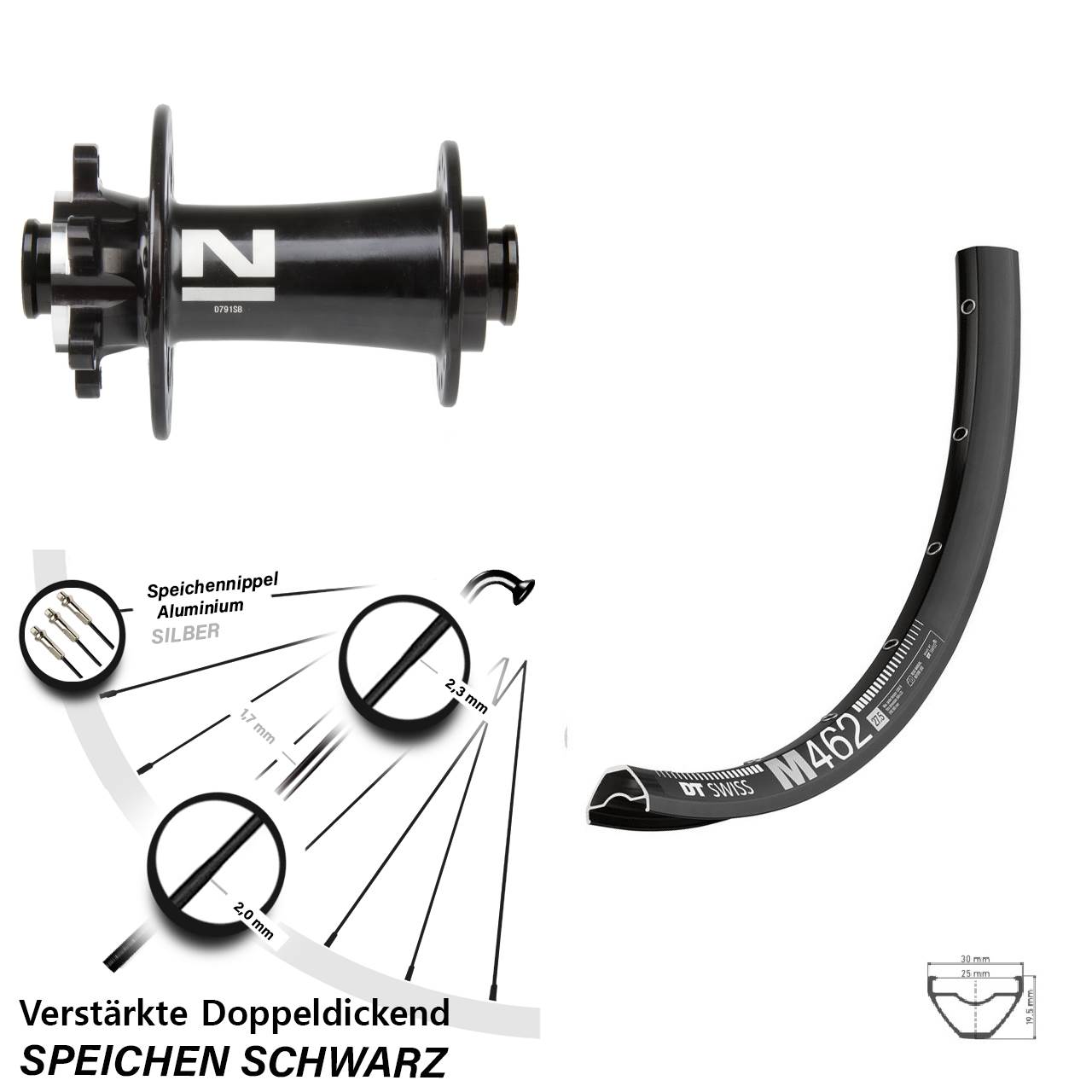 6-Loch Vorderrad 650B DT Swiss M 462 Novatec D791 15x100