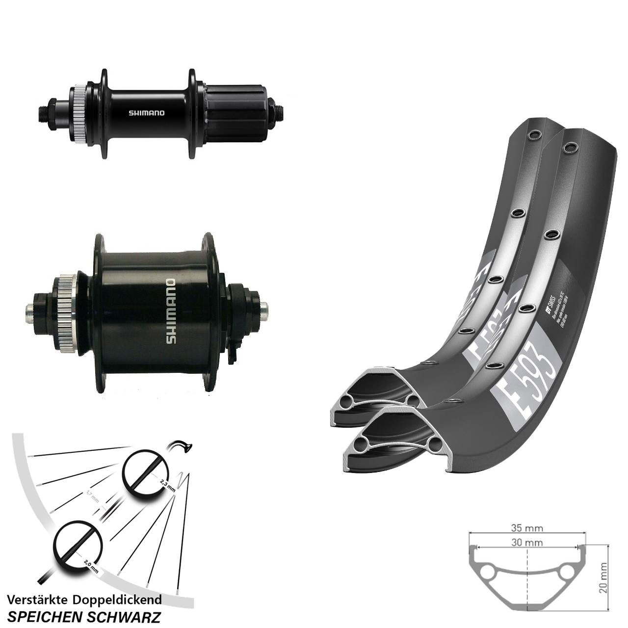 Laufradsatz Centerlock 29 Zoll DT Swiss E593 Shimano DH-UR700-3D FH-QC400 8-11 fach HG QR