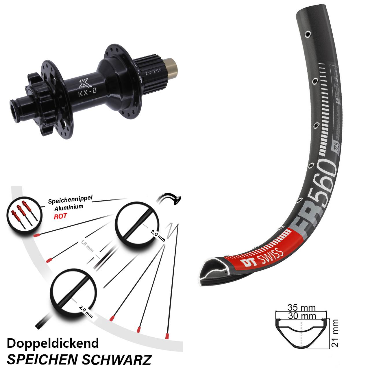 26 Zoll DT Swiss FR 560 KX-B 6-Loch Hinterrad 12x148 Micro Spline