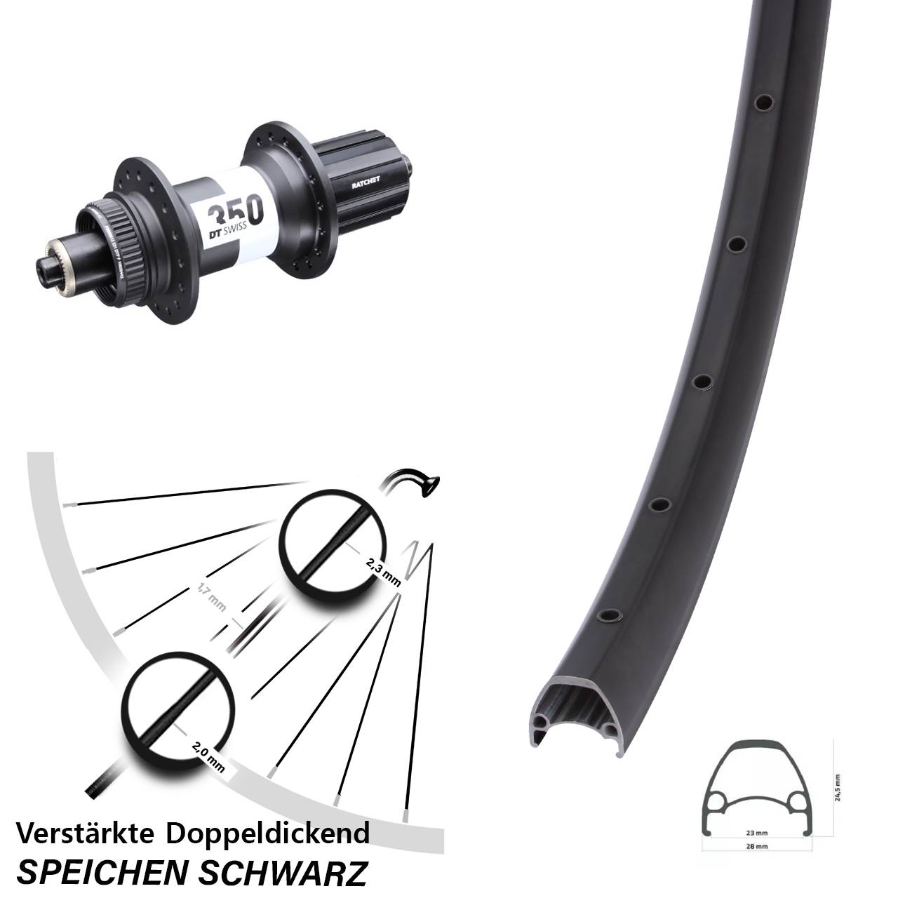 Ambrosio Sport DT Swiss 350 29 Zoll Disc Laufrad für Schnellspanner Boost 8-11 fach