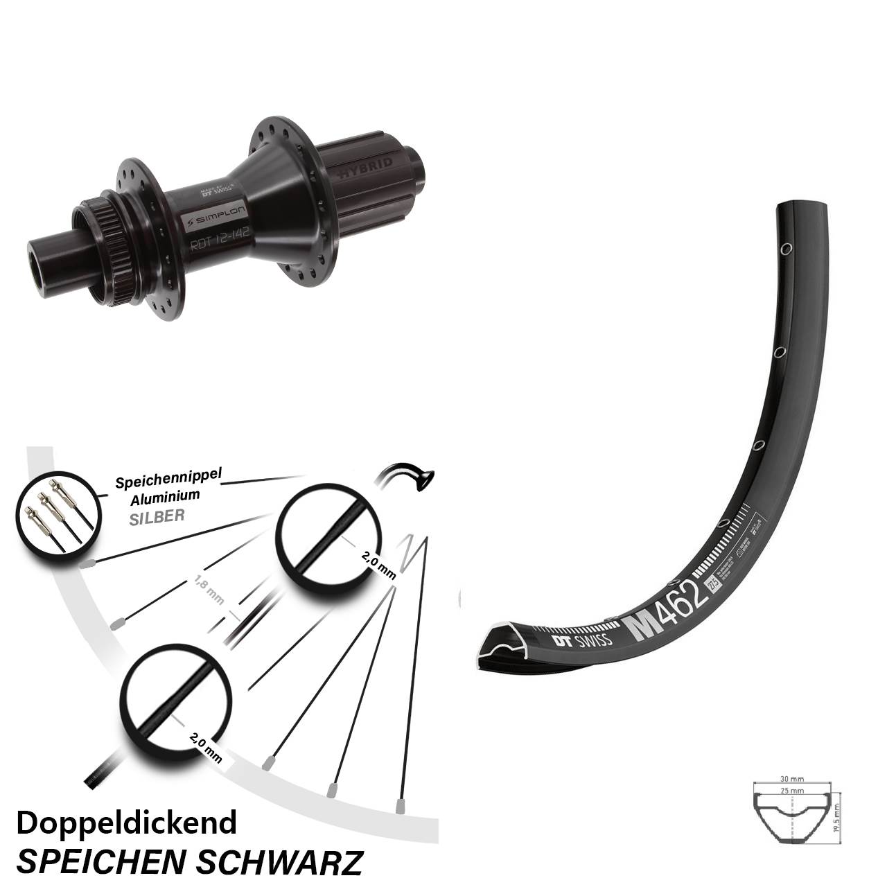 Centerlock Hinterrad 12x142 27,5 Zoll DT Swiss M 462-370 Hybrid 8-11 fach