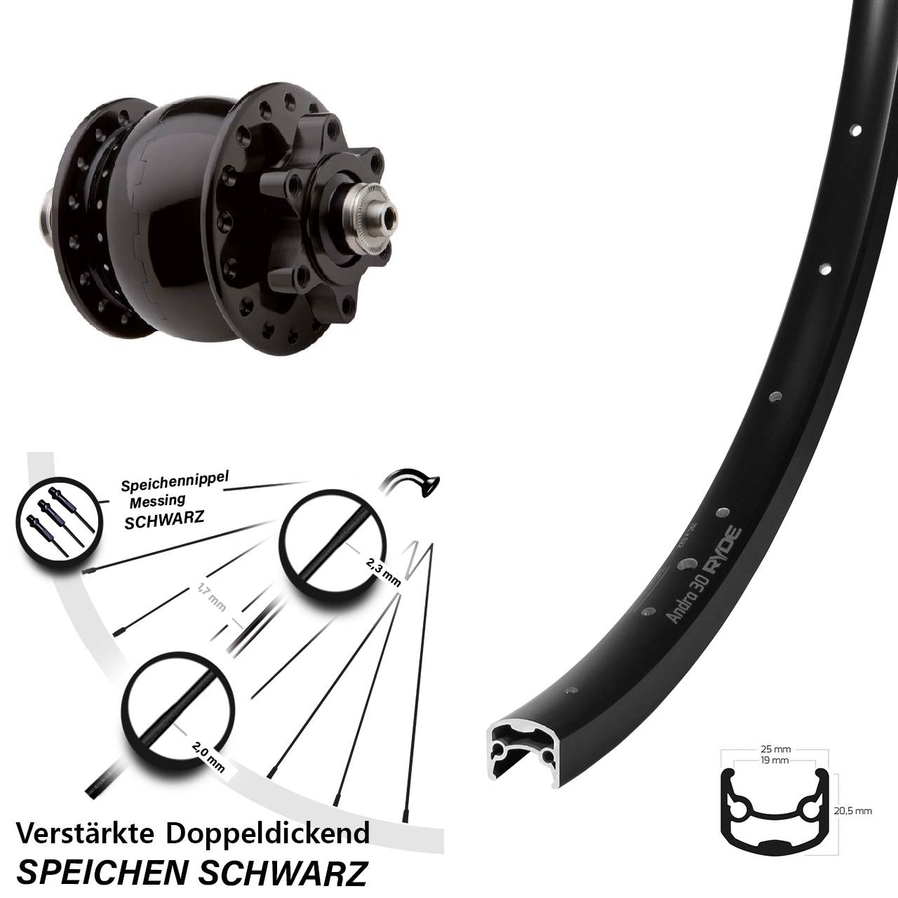 Vorderrad mit Nabendynamo 28-29 Zoll Ryde Andra 30 SON 28 QR 6-Loch