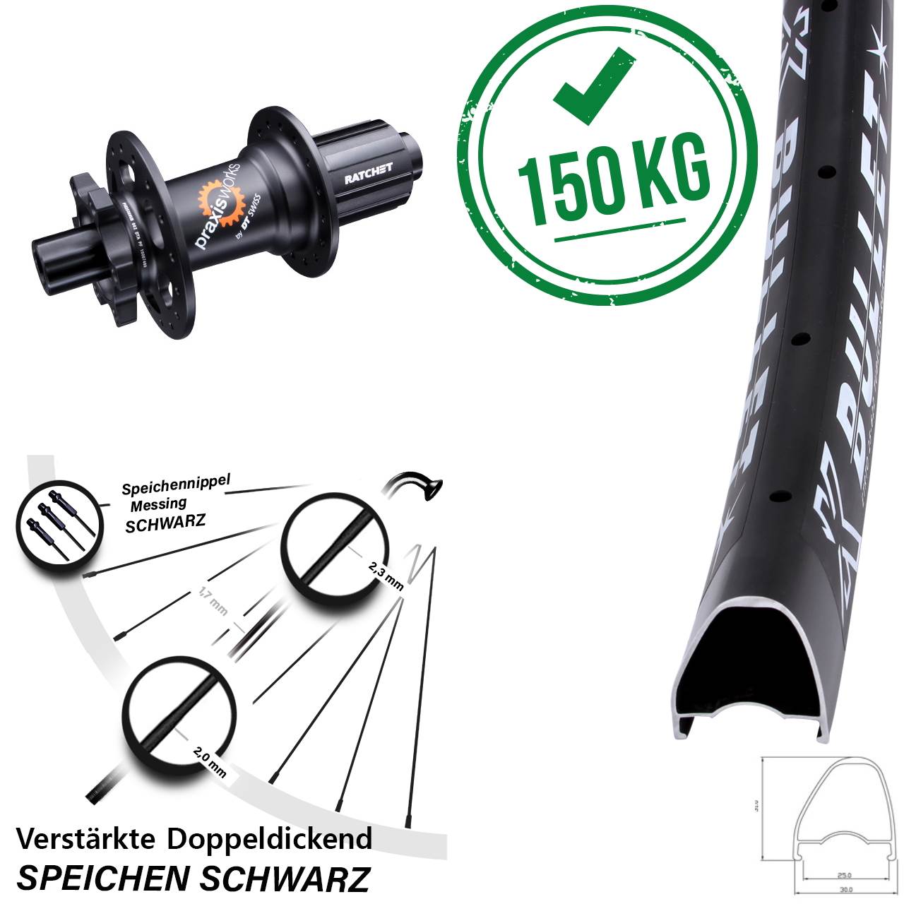 28-29 Zoll KX Bullet OS DT Swiss 350 Disc Hinterrad 12x142 8-11 fach HG