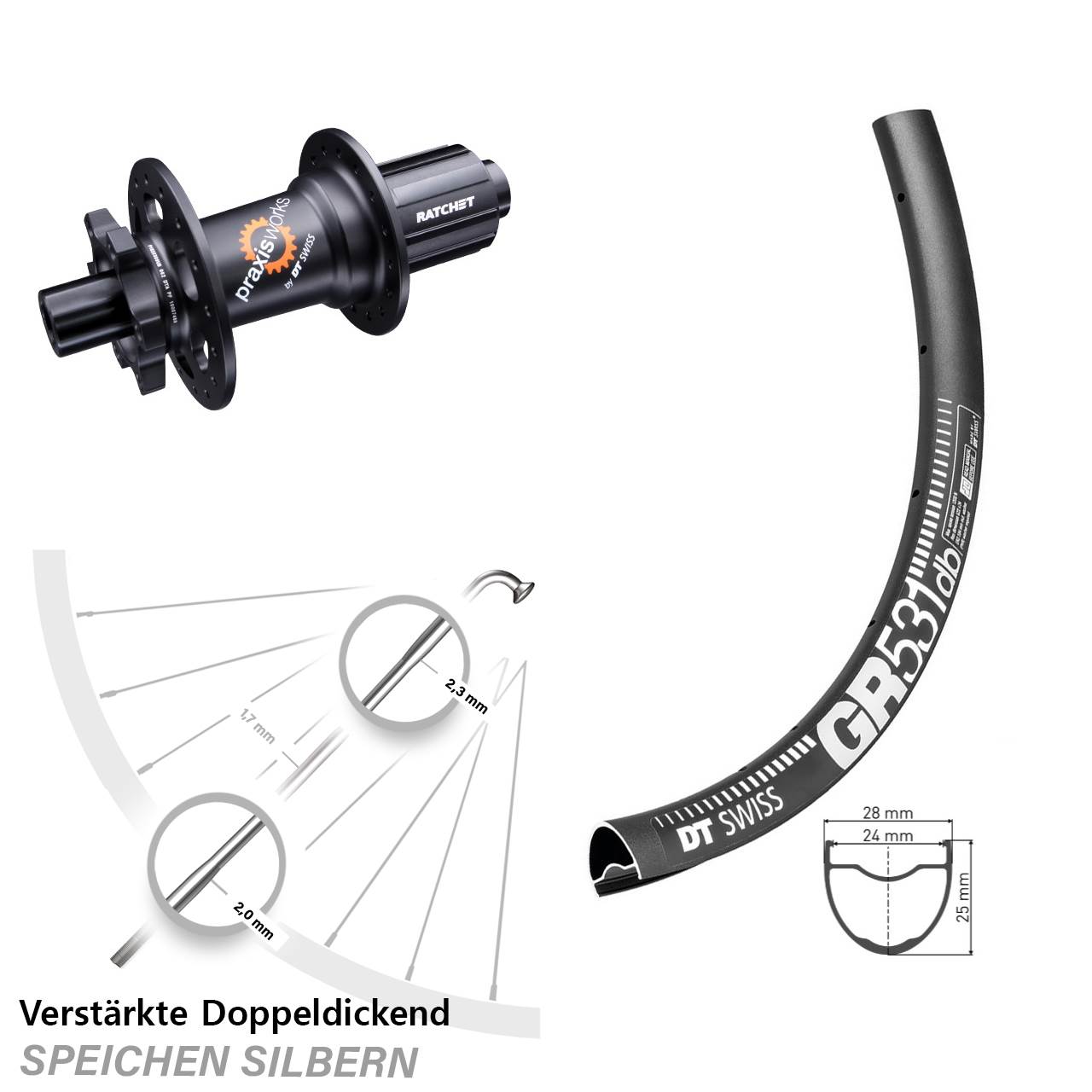 DT Swiss GR531-350 Hinterrad 28-29 Zoll 12x142 6-Loch 8-11 fach