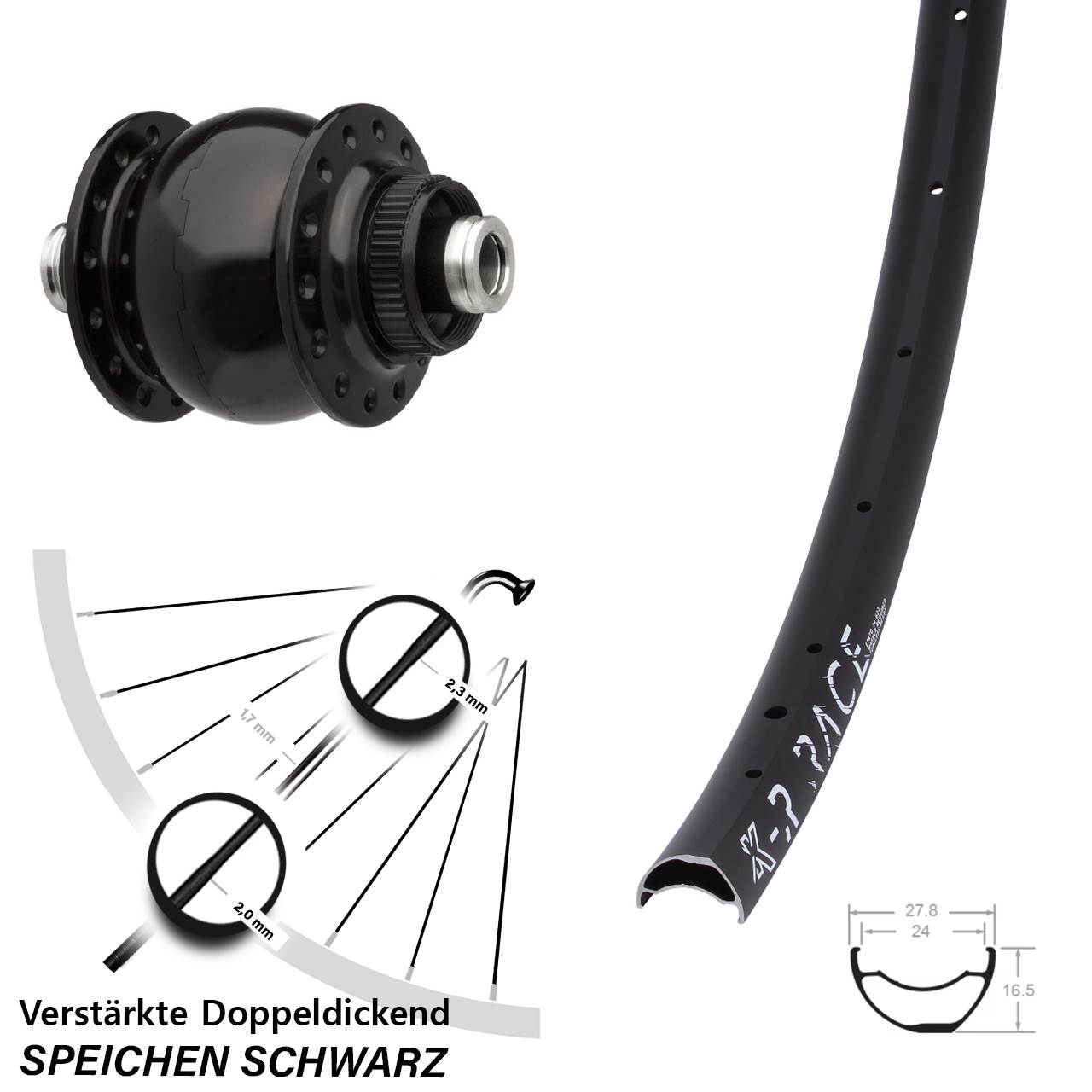 KX-R Race Son 28 Disc Nabendynamolaufrad 12x100