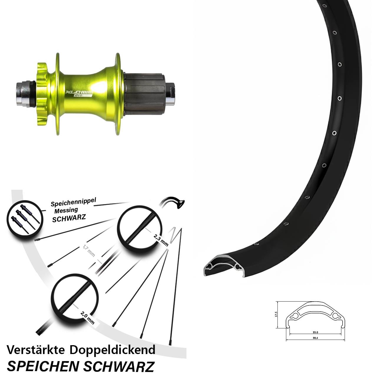 6-Loch Hinterrad 12x142 29 Zoll Ryde Disc 35 XLC Evo grün 8-11 fach HG