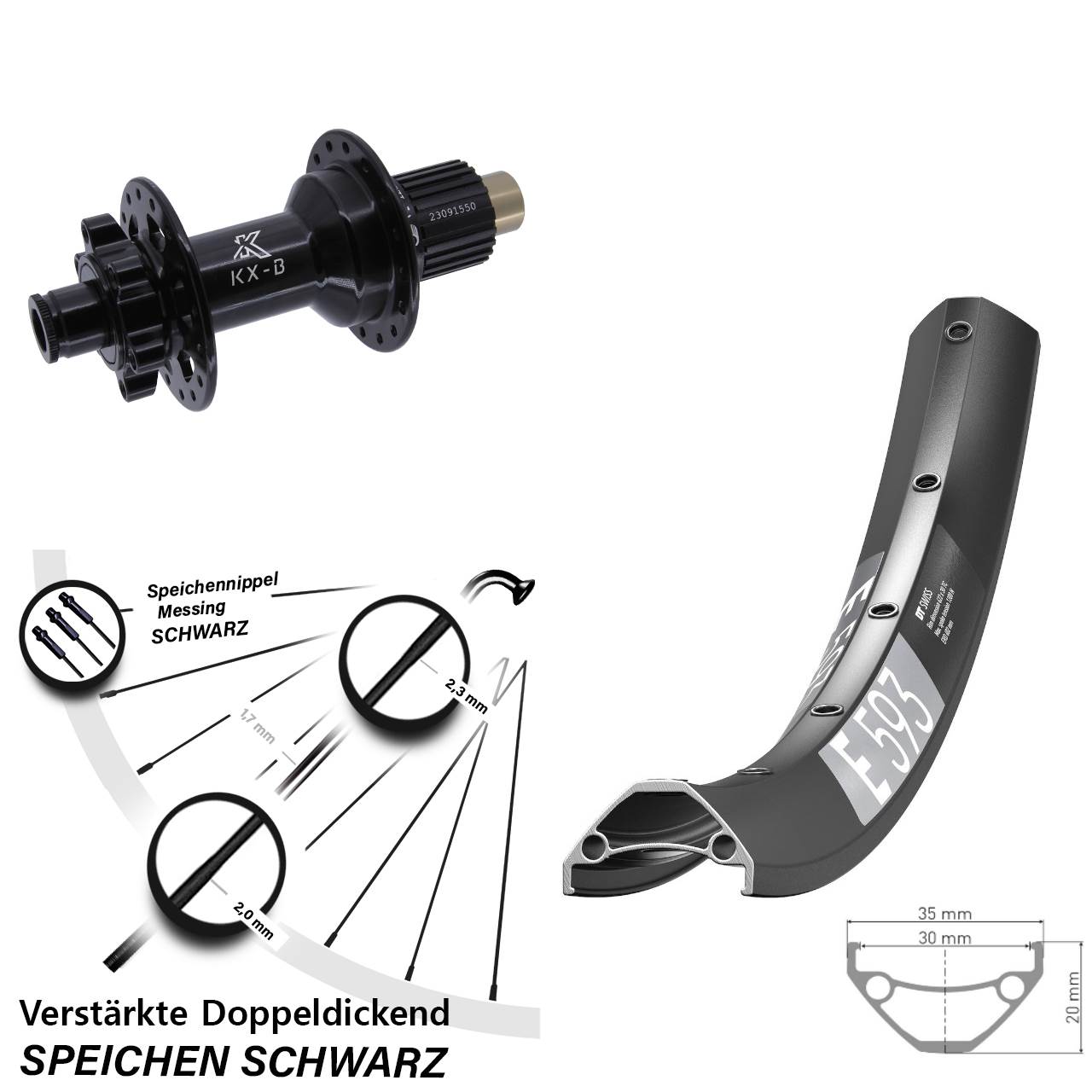 Disc Hinterrad 29 Zoll DT Swiss E 593 KX-B Shimano Micro Spline 12x148