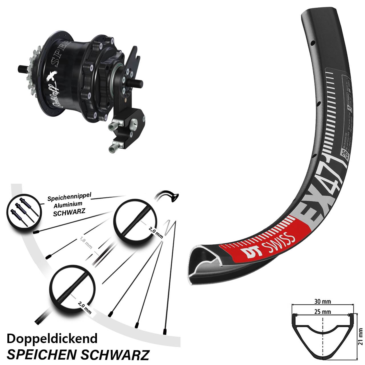 Hinterrad 27,5 Zoll DT Swiss EX 471 Disc Rohloff Speedhub 500/14 TS DB OEM2 Tandem schwarz