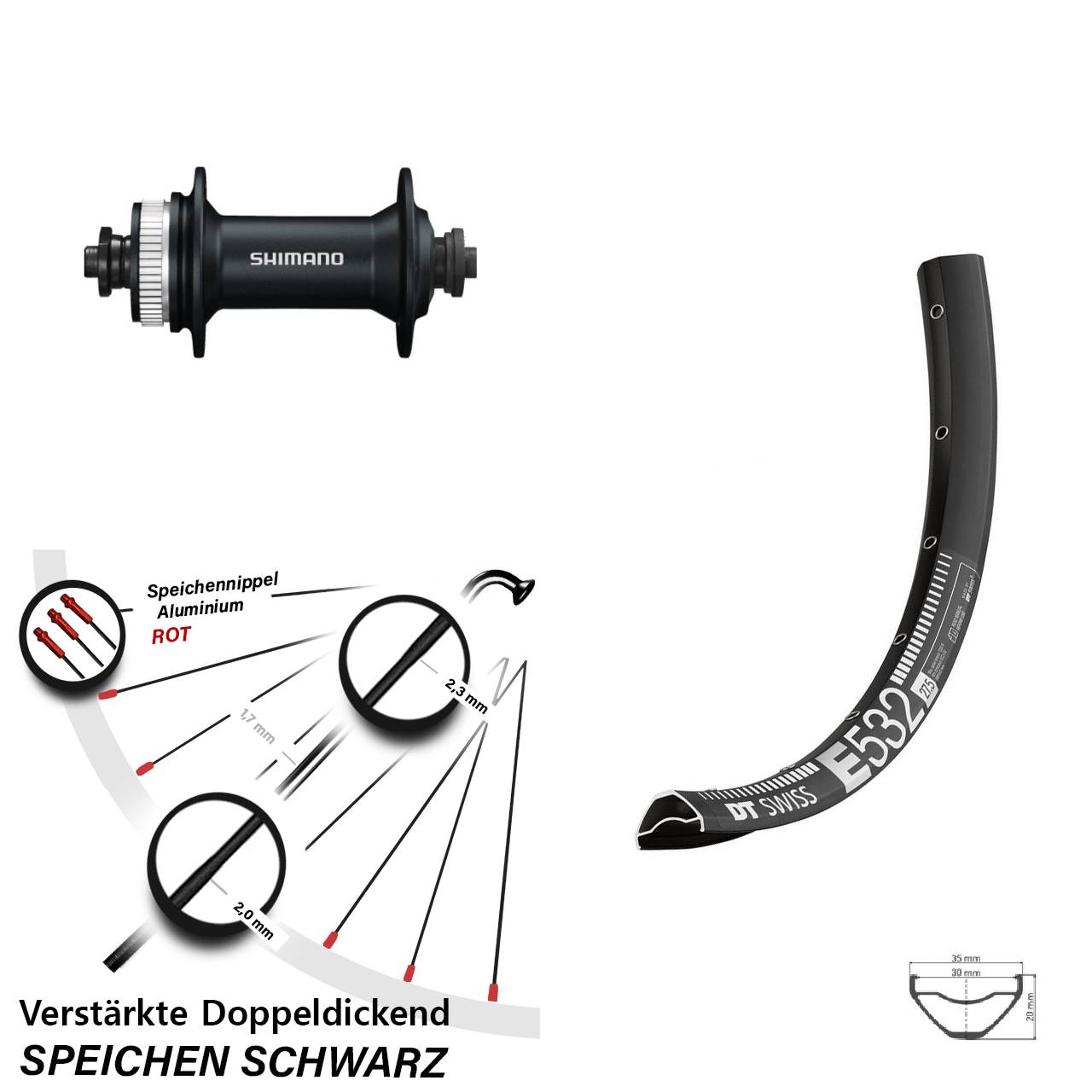 Vorderrad Centerlock 29 Zoll DT Swiss E532 Shimano HB-M4050 QR