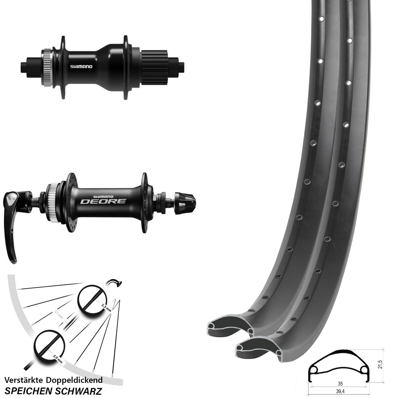 Disc Laufradsatz QR 27,5 Zoll Ambrosio E35 Shimano FH-QC500 HB-M6000 Micro Spline