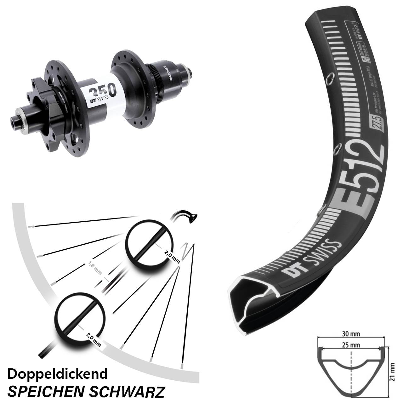 DT Swiss E512-350 29 Zoll 6-Loch Hinterrad für Schnellspanner Boost XD