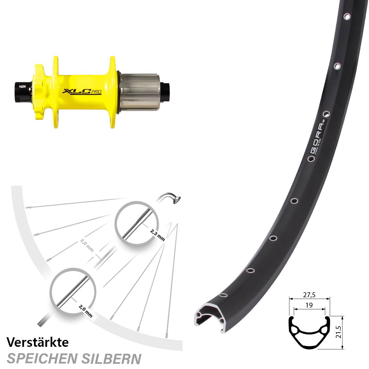 Disc Laufrad 26 Zoll Gora 19 XLC Pro gelb 8-11 fach HG 12x142
