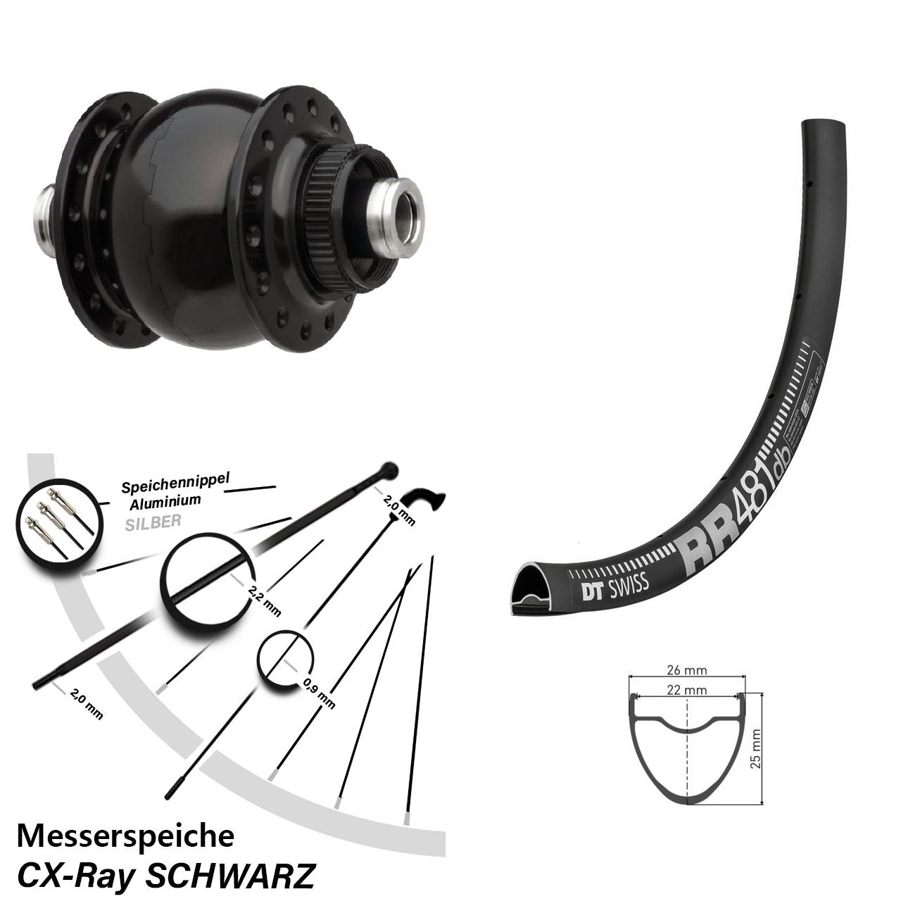 Vorderrad mit Dynamo SON 28 Zoll DT Swiss RR 481 12x100 CX-Ray
