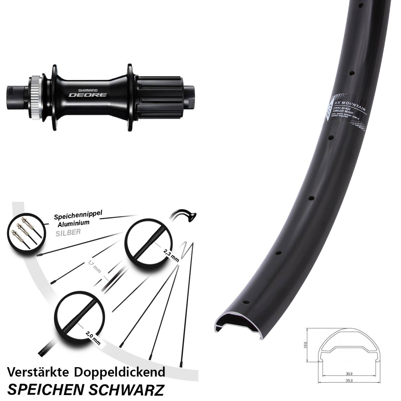 29 Zoll KX Mountain TR Shimano Deore Disc Hinterrad 12x148 8-11 fach HG