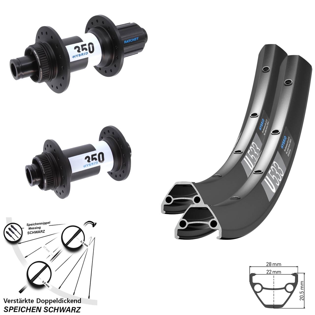 DT Swiss U533-350 Hybrid 27,5 Zoll Centerlock Laufradsatz 15x110 12x148 8-11 fach