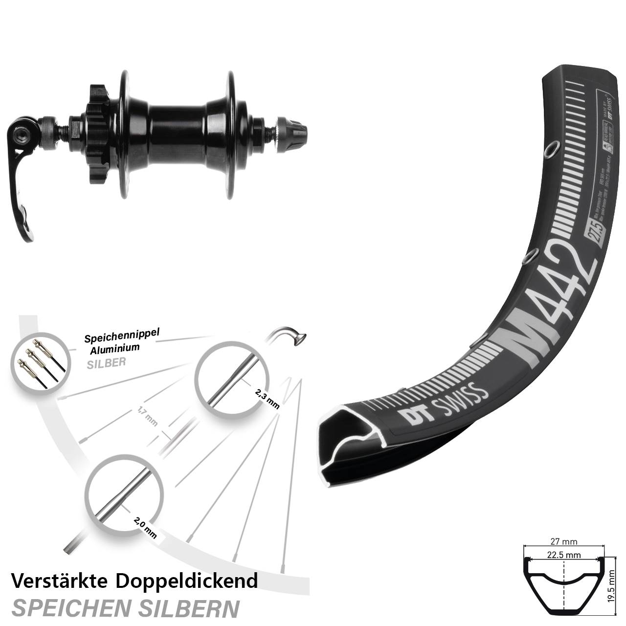 28-29 Zoll DT Swiss M442 Novatec Vorderrad 6-Loch QR